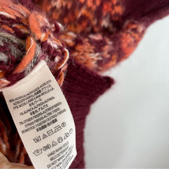 Free People Snow Bunny Maroon Orange Wool Alpaca Fair Isle Sweater Small - Picture 8 of 13
